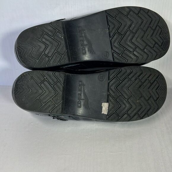 Dansko Womens Black Blue Leather Slipon mules Chunky Heel Clogs size 37 EU US - Picture 9 of 10